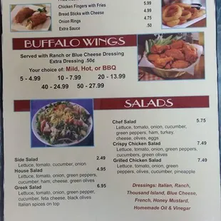menu, chicken wings and fried chicken
