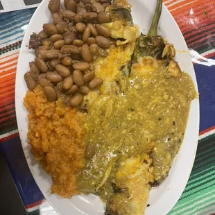 Green Chile Relleno rice and beans