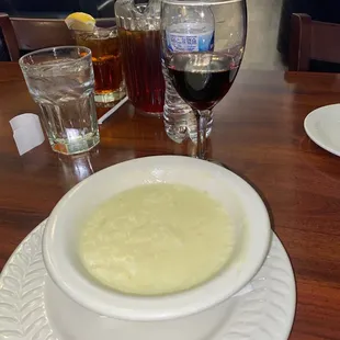 Avgolemono Soup  &amp; Merlot   ( couldn't tell what kind )