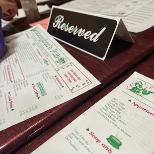 menus on a table