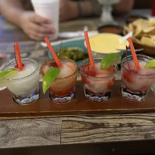 Margarita flight. (Left to right- House, watermelon, strawberry, sangria)