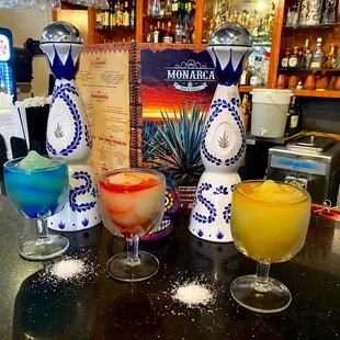 Blue Curacao, Swirl and Mango Margaria