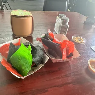 Complimentary Tri colored chips and salsa