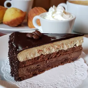 Chocolate Temptation is our most popular dessert, a chocolate layer filled with chocolate and hazelnut creams and a thin wafer crunch