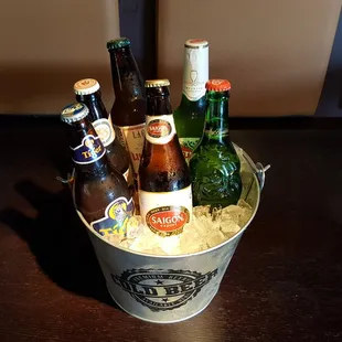 Imported Asian Lager; Saigon Export, Lucky Buddah, Tiger and other popular beers such as Lagunitas and Sculpin IPA