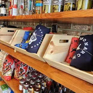 shelves of beer and snacks
