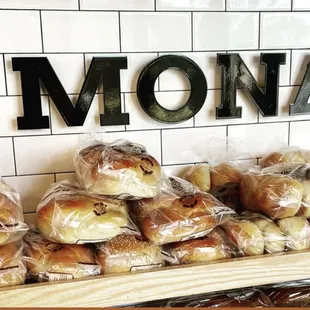a display of bread and pastries
