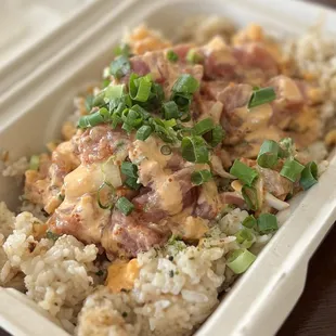 Spicy ahi on dirty rice