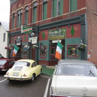 Porsche 356 and Mercedes 300SE Fintail outside the Monarch Public House, June 2013, Walleye 1000 Vintage Rally Sunday Lunch.