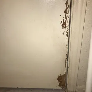 Peeling paint on the back of the bathroom door