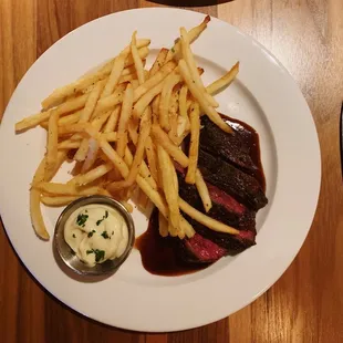 Steak frites with garlic aioli.