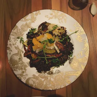 Cast iron chicken breast with lentils, mushrooms, squash, fennel and orange salad.
