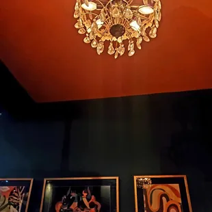 a chandelier hanging from the ceiling