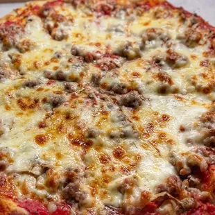 Our favorite take home, 7S. Mushroom and Sausage Pizza