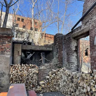 Covered outdoor seating with fire pits