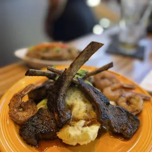 Lamb chops with added shrimp