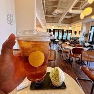 Earl grey tea with melon+yogurt shaved ice cream