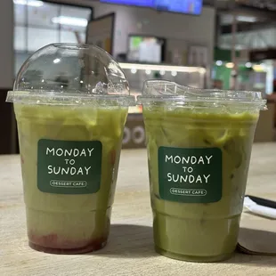 strawberry matcha latte &amp; matcha latte both with oat milk