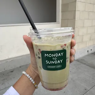 Strawberry matcha latte (mixed up a little bit)