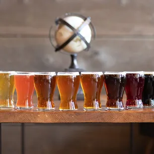 a row of beer glasses