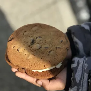 Massive chocolate chip cookie sandwich
