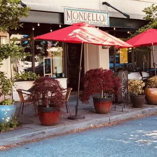 Outdoor dining at Mondello.  Delivery, takeout and curbside pickup as well.