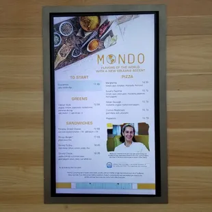 a menu displayed on the wall