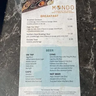 Breakfast menu