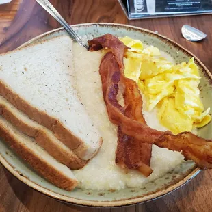 Southern Bowl (eggs &amp; bacon over grits, toast on the side)