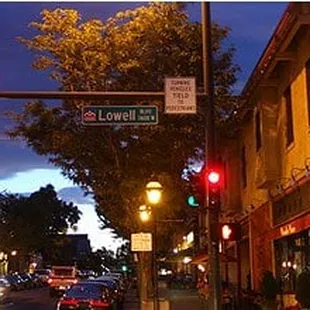 a city street at night