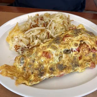 Greek omelet and Hashbrowns