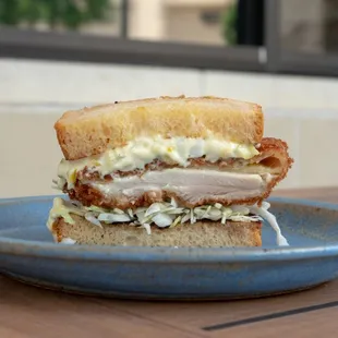 katsu sando - chicken katsu, japanese tartar sauce, tamari caramel, milk bread