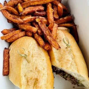 Steak n Cheese with Sweet Potato Fries