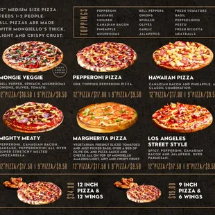 Pizza menu