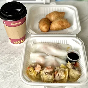 Shrimp Rice Noodle Roll, Pork and Shrimp Dumpling, and Fried Glutinous Rice Dumpling