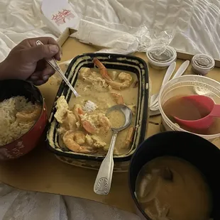 Yellow curry chicken with shrimp, extra spicy