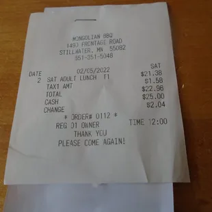 Final tab - 2 lunches.