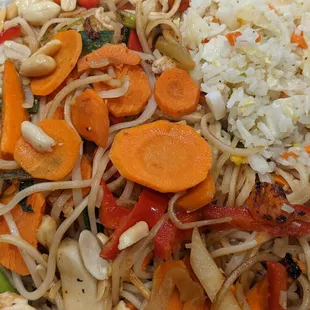 Mongolian stir fry with noodles and chowmein mix