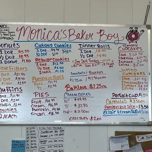Monica's menu