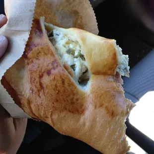 Bolillo relleno with cheese, jalapeño, and ham