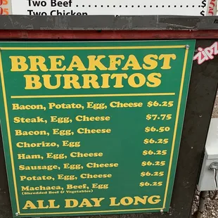 Updated price on breakfast burritos.