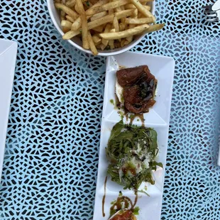 Truffle fries and mozzarella trio