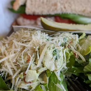 Pesto tortellini salad and tuna sammie