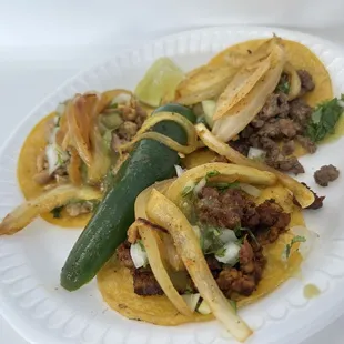 Carne asada, pollo, y al pastor cooked to perfection.