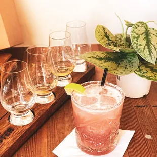 a variety of glasses on a table