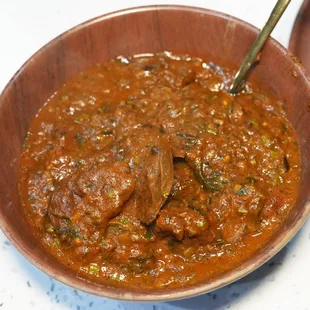The GONGURA MUTTON CURRY (from Andhra Pradesh) is spicy and flavorful and goes really well with their GARLIC NAAN, as well as their BIRYANIS