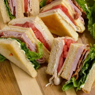 a club sandwich cut in half