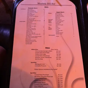 Beers and Wines  (Seasonal beers aren't listed but are phenomenal)