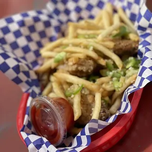 Salt and pepper wings with fries