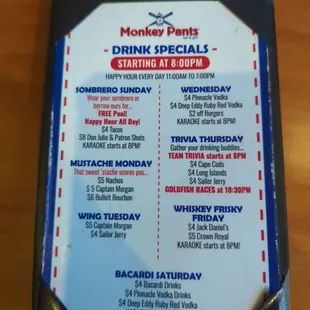 Drink specials April 2024